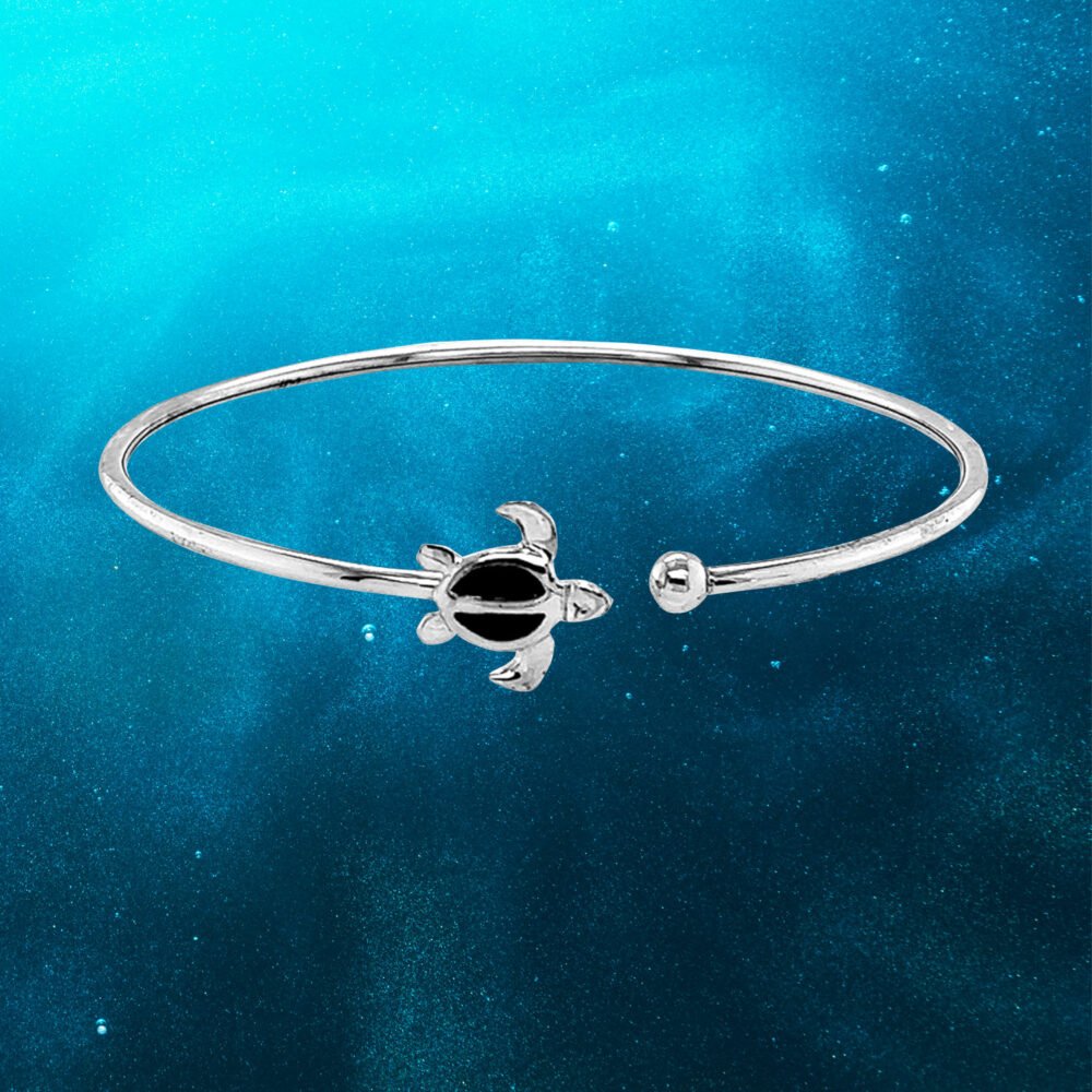 Sterling Silver Smooth Shell Turtle Open Bangle - Image 2