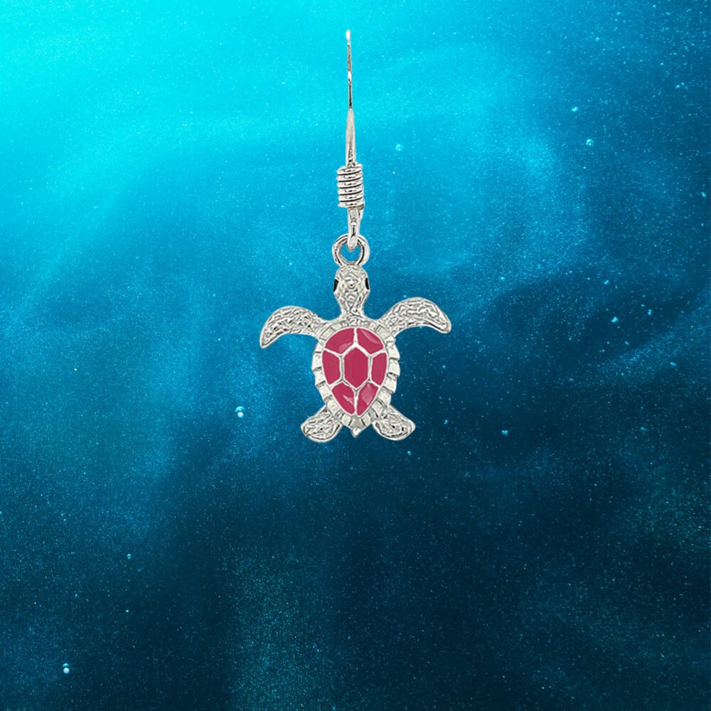 Sea Turtle Sterling Silver Wire Hook Earrings - Image 2
