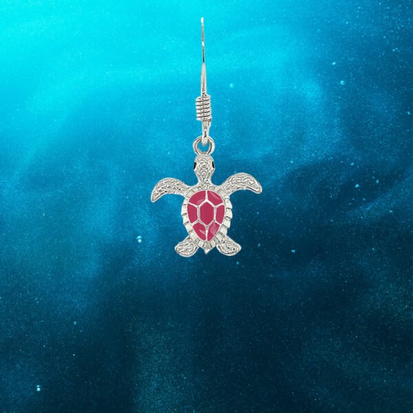 Sea Turtle Sterling Silver Wire Hook Earrings - Image 2