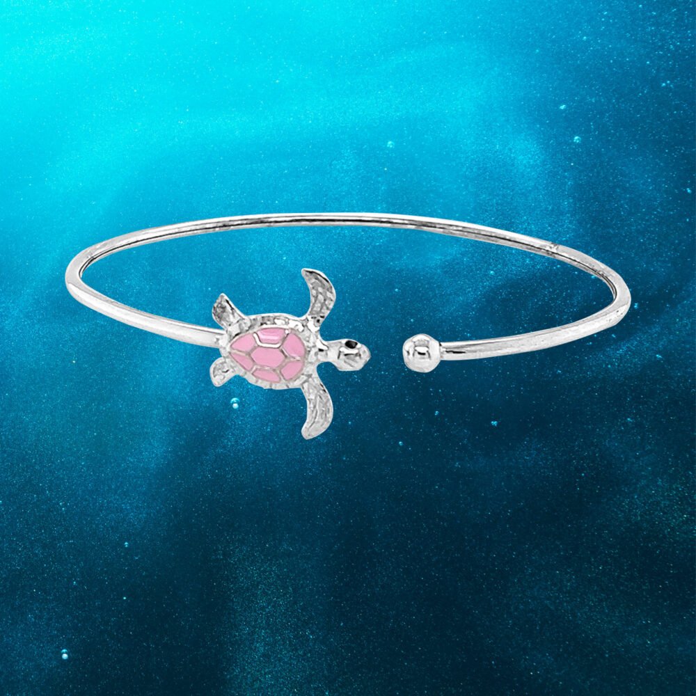 Sterling Silver Textured Shell Turtle Open Bangle - Image 2