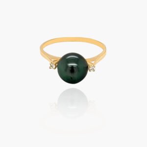 18K Gold Tahitian Black Pearl Dual Diamond Ring