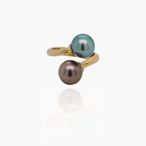 Dual Tahitian Black Pearl 18K Gold Ring