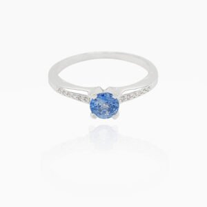 Sapphire Head with Side Diamonds 18K Gold Ring