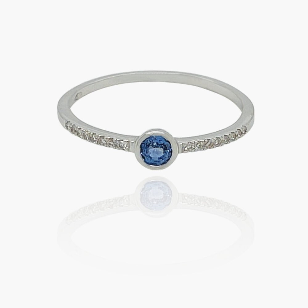 18K Gold Side Diamonds Sapphire 71 Head Ring