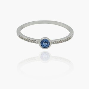 18K Gold Side Diamonds Sapphire 71 Head Ring