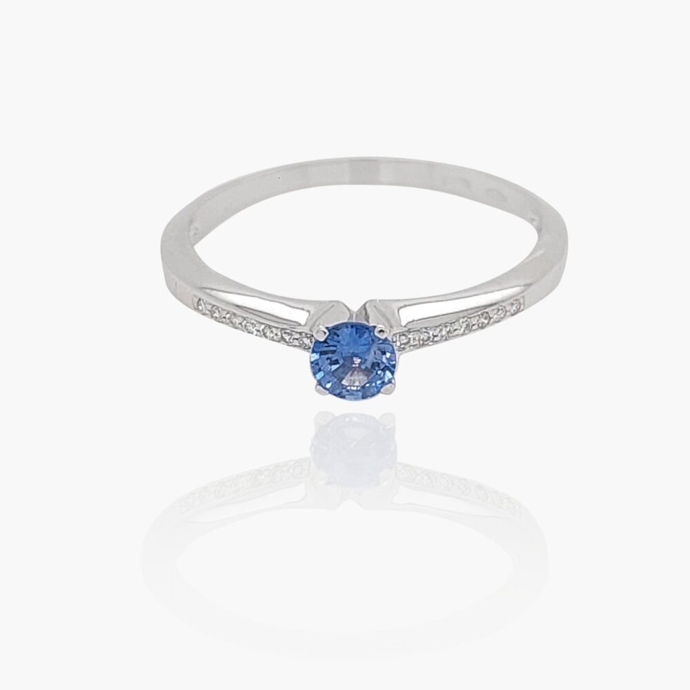 18K Gold Side Diamonds Sapphire 73 Head Ring