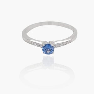 18K Gold Side Diamonds Sapphire 73 Head Ring