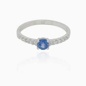 Sapphire Head with Side Diamonds 18K Gold Ring