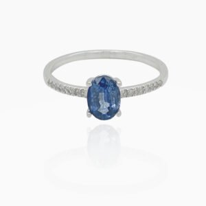 Sapphire 85 Head with Side Diamonds 18K Gold Ring