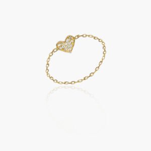 18K Gold Heart Shaped Diamond Head Chain Ring