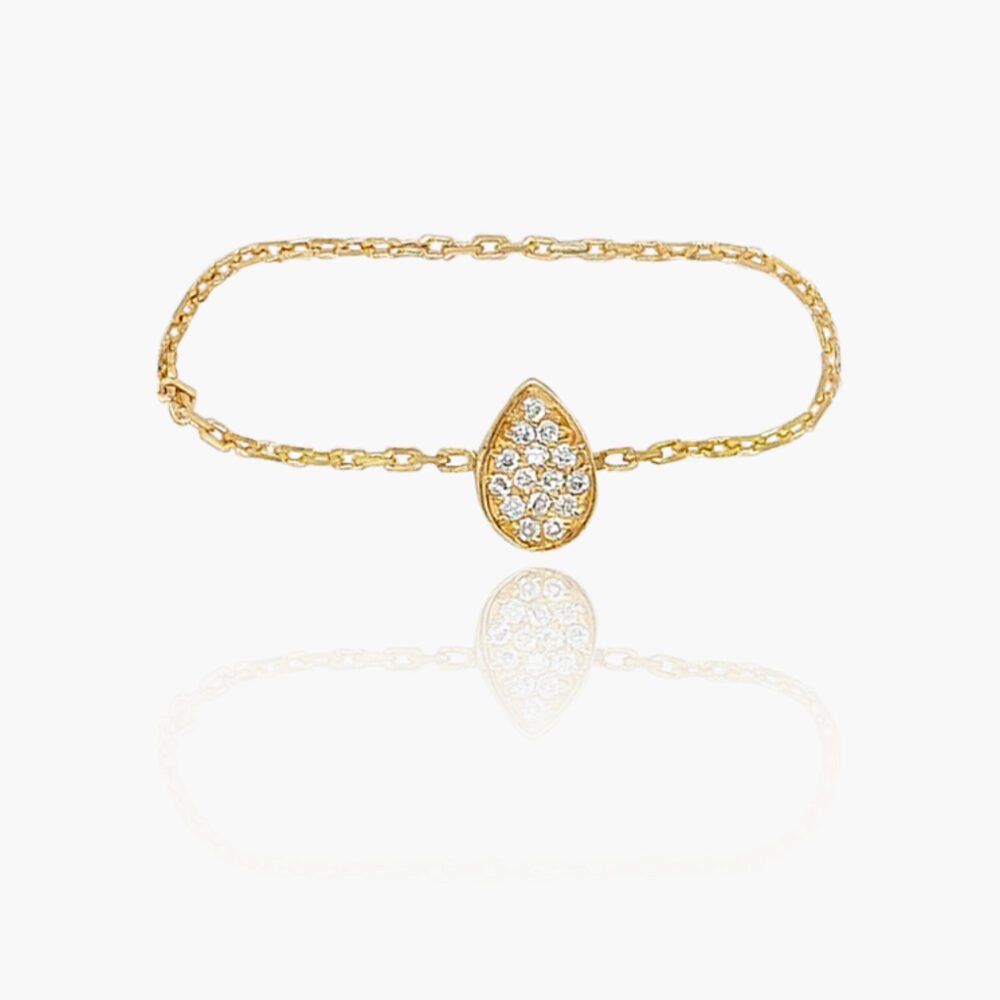 18K Gold Pear-shaped Diamond Chain Ring