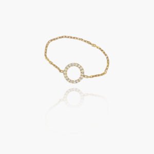 18K Gold Round Shaped Diamond Head Chain Ring