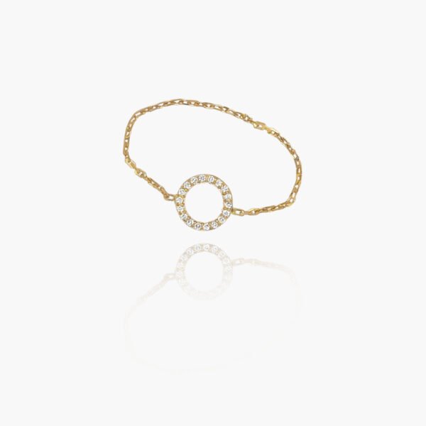 18K Gold Round Shaped Diamond Head Chain Ring