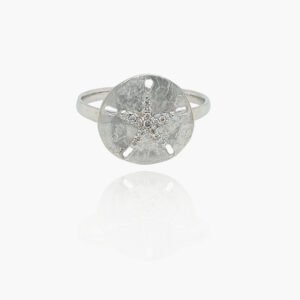 18k Gold Sand Dollar Diamond Ring - 12mm