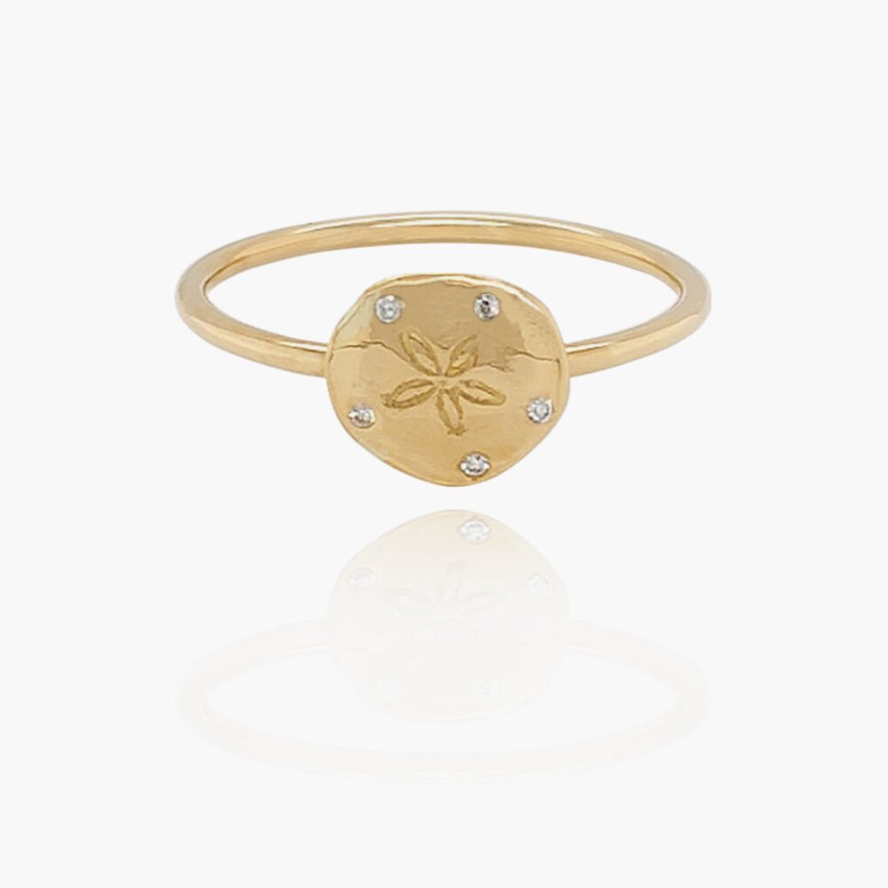 18k Gold Sand Dollar Diamond Ring - 7mm