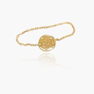 18k Gold Sand Dollar Diamond Chain Ring