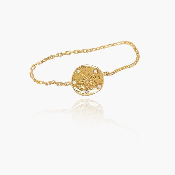 18k Gold Sand Dollar Diamond Chain Ring