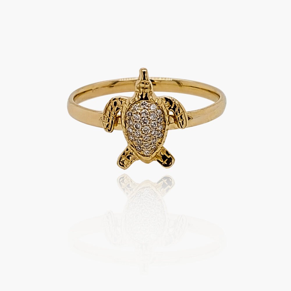 18K Gold Turtle Diamond Head Ring