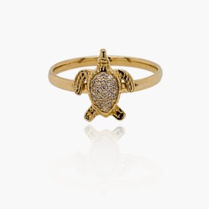 18K Gold Turtle Diamond Head Ring