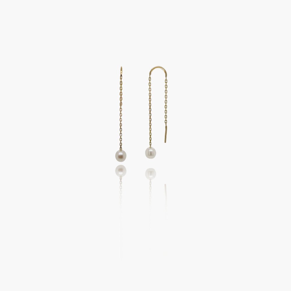 18K Gold Freshwater Pearl Threader Earrings
