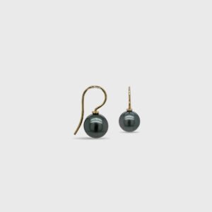 18K Gold Tahitian Black Pearl French Hook Earrings