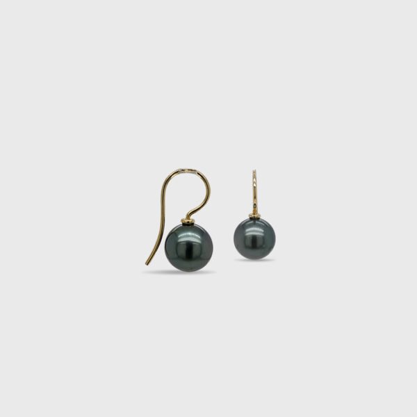18K Gold Tahitian Black Pearl French Hook Earrings
