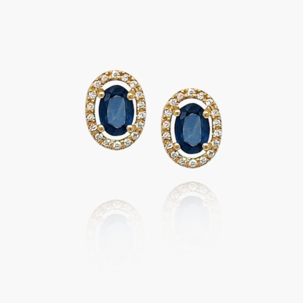 18K Gold Sapphire Head Diamond Halo Earrings