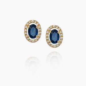 18K Gold Sapphire Head Diamond Halo Earrings