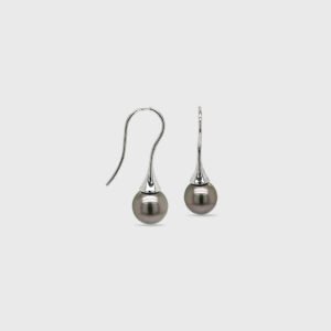 18K Gold Tahitian Black Pearl French Hook Earrings