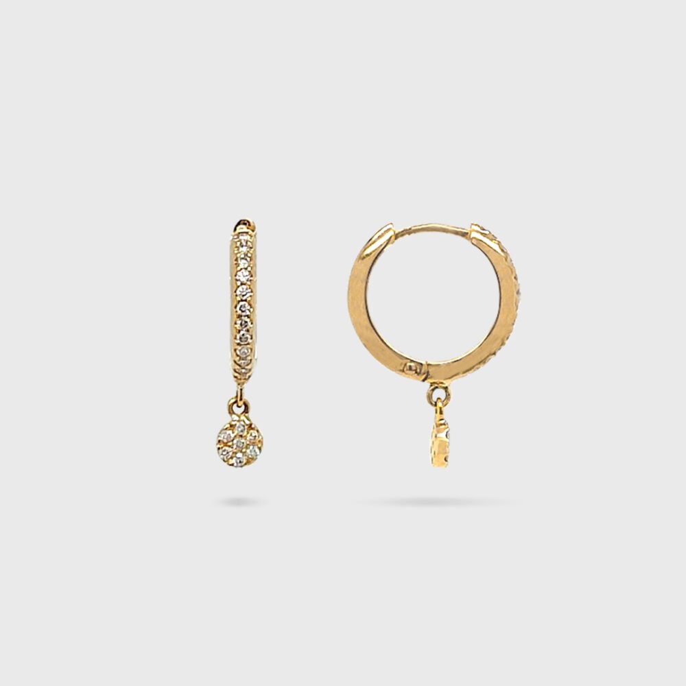 18K Gold Round Pendant Diamond Huggies Earrings