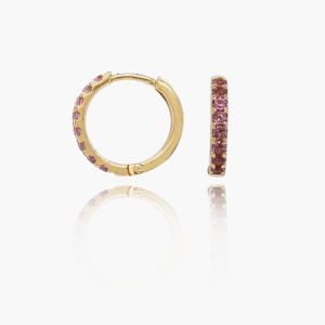 18K Gold Pink Tourmaline Huggies Earrings