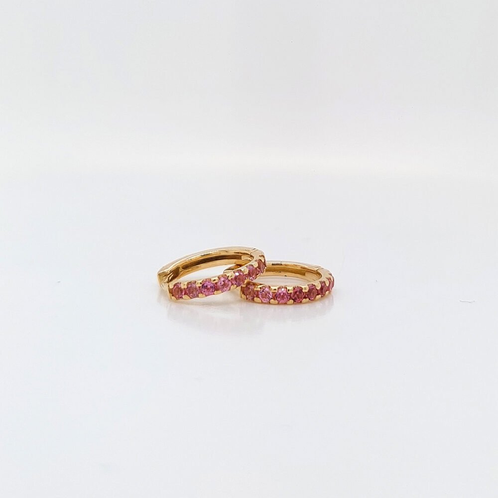 18K Gold Pink Tourmaline Huggies Earrings - Image 2