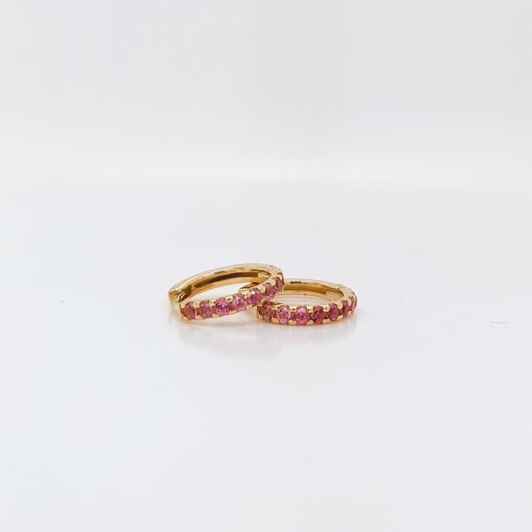 18K Gold Pink Tourmaline Huggies Earrings - Image 2