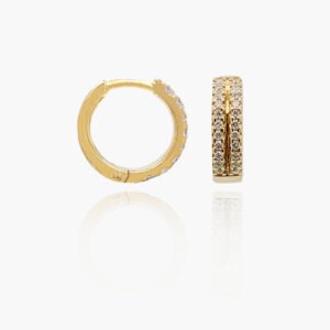 18K Gold with Diamond 11mm Huggies Earrings