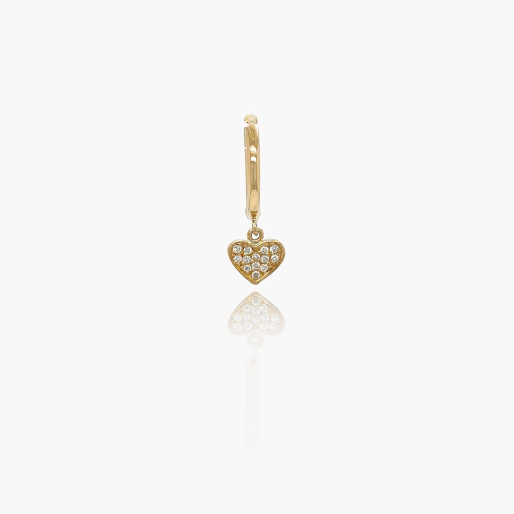 18K Gold Heart Pendant Diamond Huggies Earrings