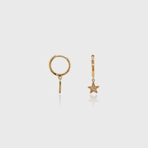 18K Gold Star Diamond Huggies Earrings