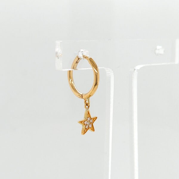 18K Gold Star Diamond Huggies Earrings - Image 2