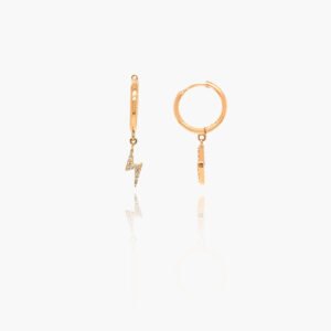 18K Gold Diamond Thunder-shaped Huggies Earrings