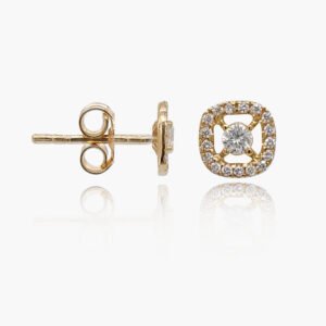 18K Gold Diamond Head with Diamond Halo Stud Earrings