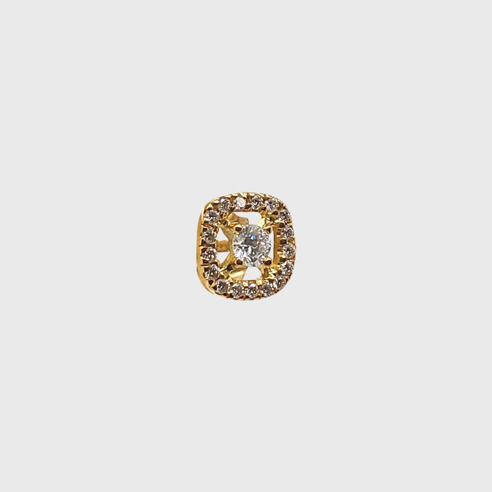 18K Gold Diamond Head with Diamond Halo Stud Earrings - Image 2