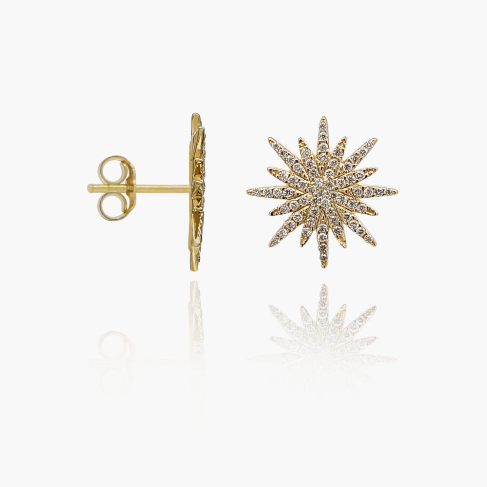 18K Gold Diamond Flower Earrings