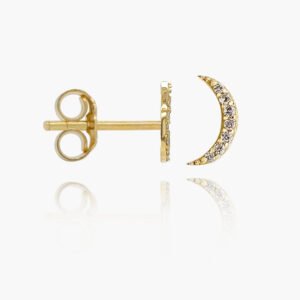 18K Gold Diamond Moon Shaped Earrings