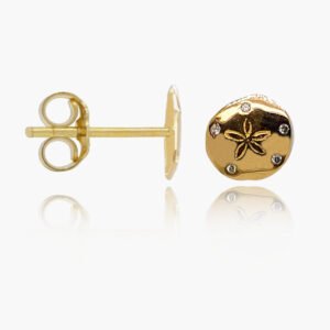 18K Gold Diamond Sand Dollar Stud Earrings