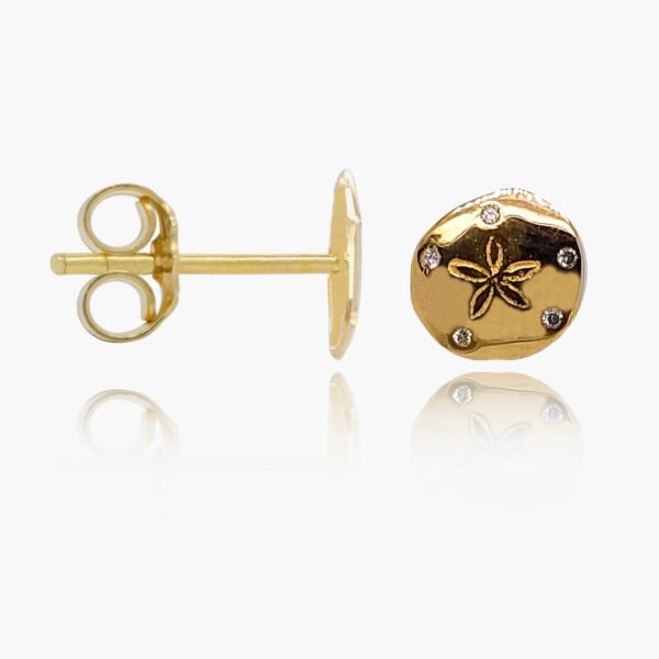 18K Gold Diamond Sand Dollar Stud Earrings