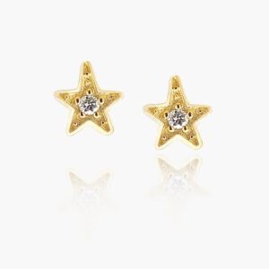 18K Gold Diamond Star Shaped Earrings