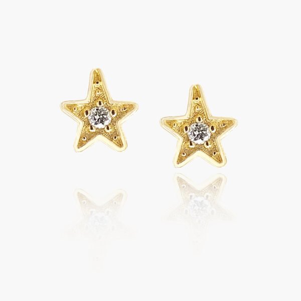 18K Gold Diamond Star Shaped Earrings