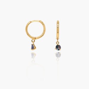 18K Gold Iolite Dangle Huggies Earrings