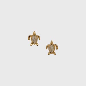 18K Gold Turtle Diamond Stud Earrings