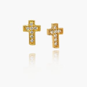18K Gold Cross Diamond Stud Earrings