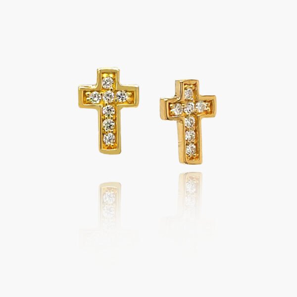 18K Gold Cross Diamond Stud Earrings